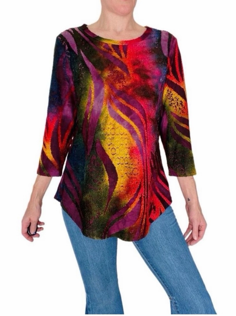Caleooa Multicolor Abstract Print Women's Top - Red/Multi